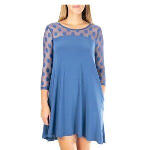 Nina Leonard Illusion High-Low Long Sleeve Crewneck Swing Dress P3537